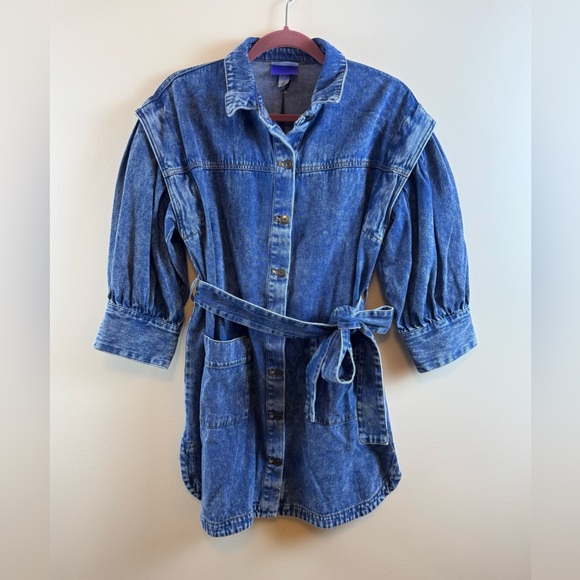 NWT Future Collective Kahlana Barfield Brown Long Sleeve Utility Denim Dress - Picture 2 of 6